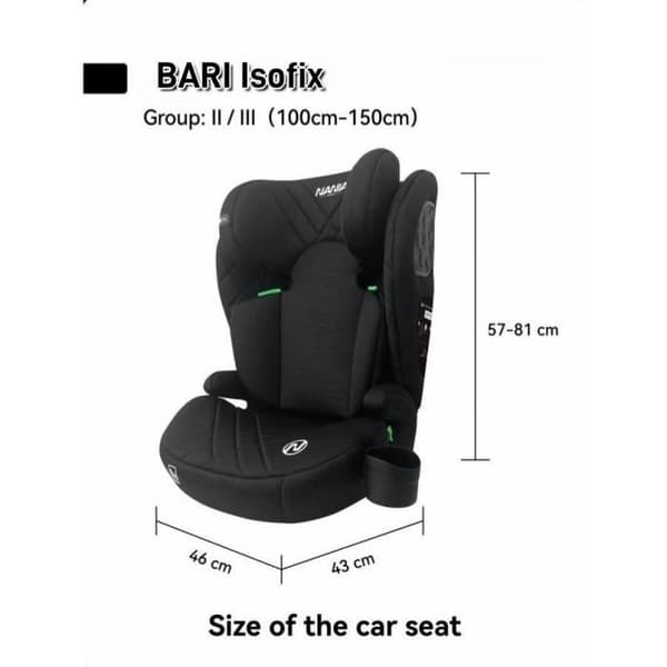 Isofix-bilbarnstol - NANIA - BARI - Grupp 2/3 - I-storlek - Svart