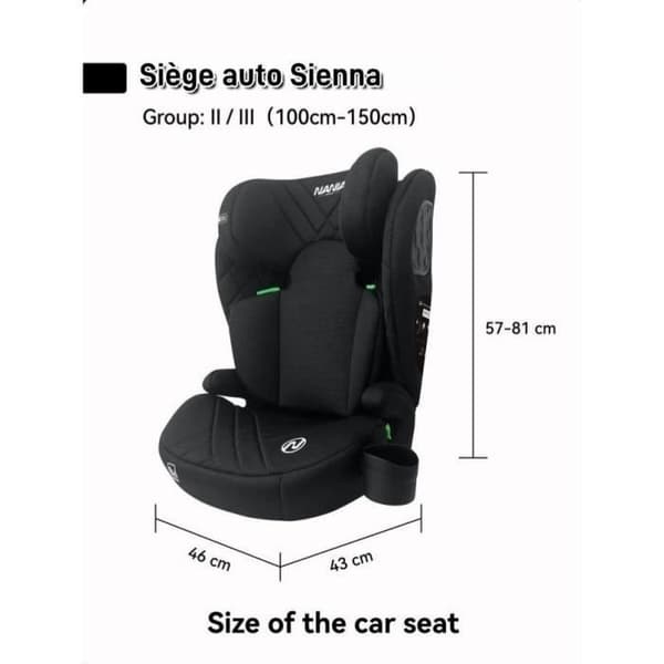 Bilbarnstol med bälte - NANIA - SIENNA - Grupp 2/3 - I-storlek - Svart