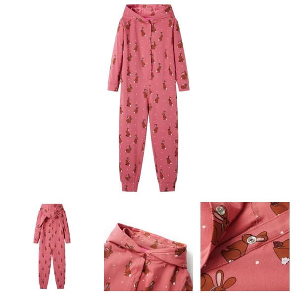 Onesie med hætte til børn str. 104 gammelrosa -  Børnetøj