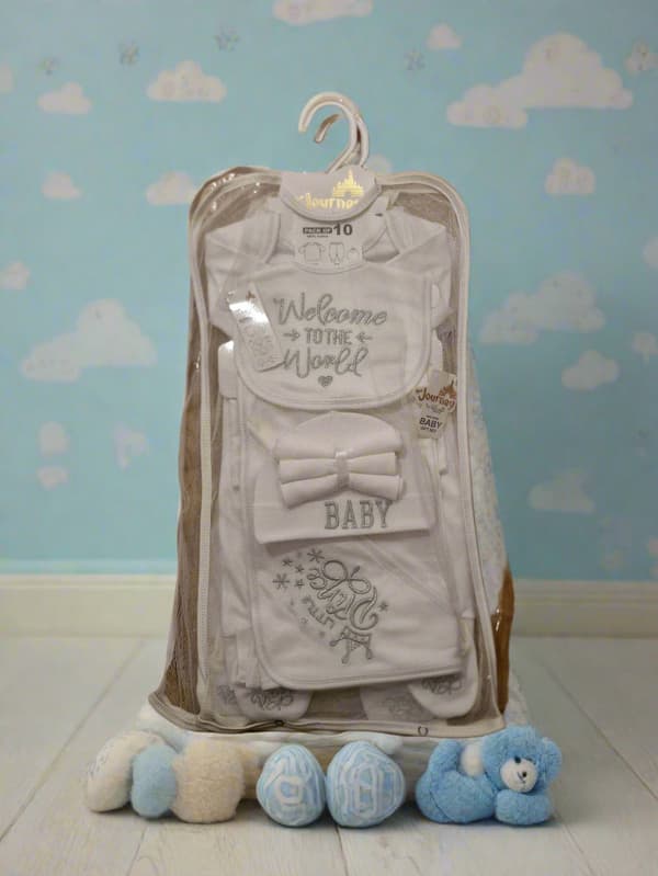 Welcome to the World, Little Prince’ – 10-Piece Baby Gift Set (Silver  Lettering, 100% Cotton)