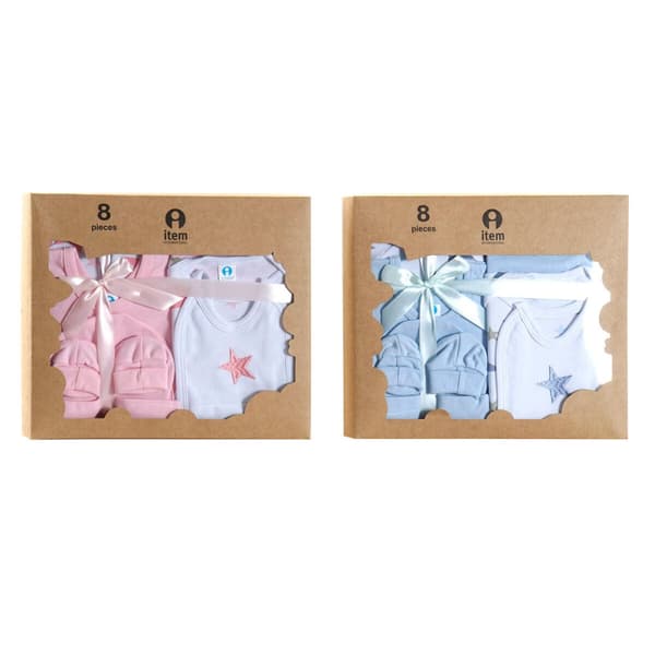Set av kläder DKD Home Decor Blå Rosa 0-6 månader Stjärnor (7 Delar) (2 antal)