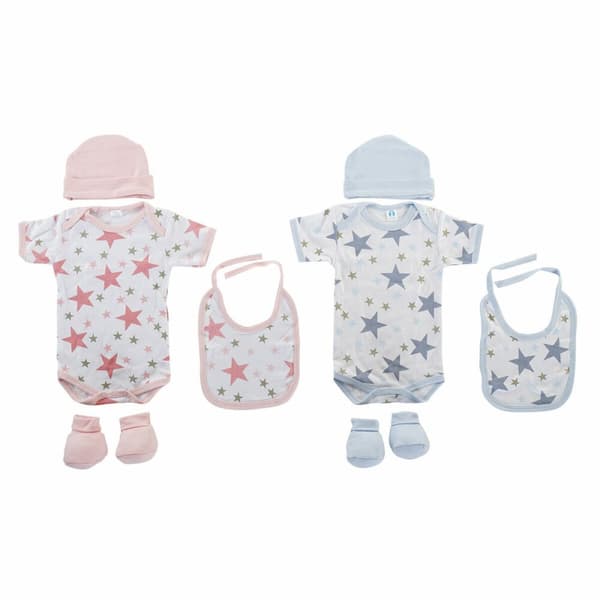 Vaatesetti DKD Home Decor Sininen Pinkki 0-6 kuukautta Puuvilla Tähdet (2 osaa)