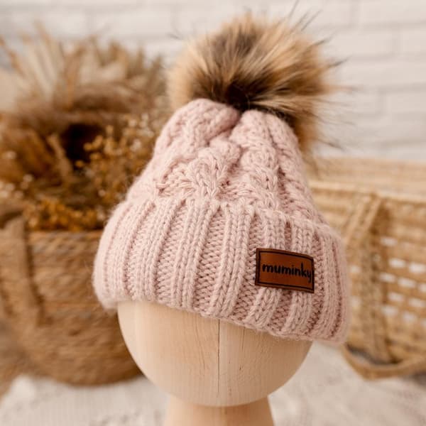 Barnmössa med Pompom Alpaca Ull | Rosa