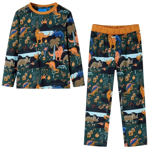 Pyjamas med långa ärmar för barn mörkgrön 104