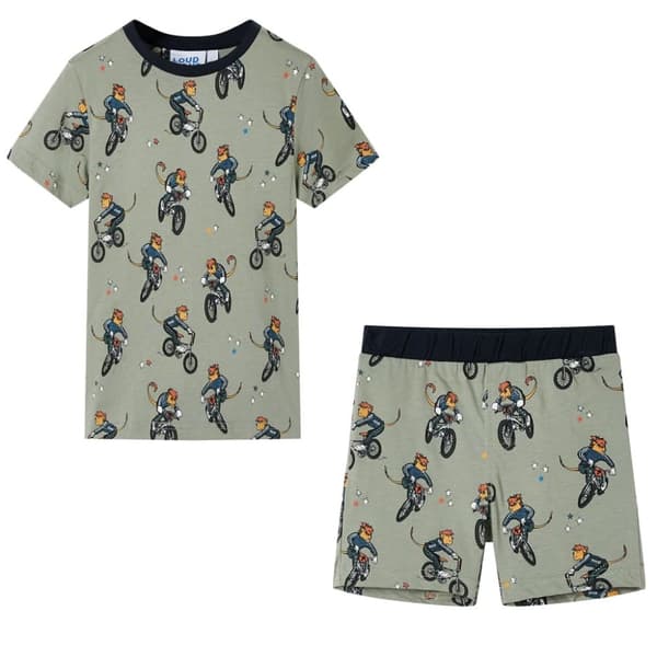 Lasten lyhythihainen pyjama vaalea khaki 116 - Lasten Yövaatteet