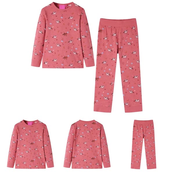 Langærmet pyjamas til børn str. 116 gammelrosa -  Nattøj til børn