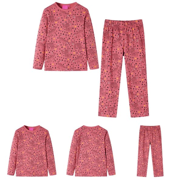 Lasten pitkähihainen pyjama vanha pinkki 116 -  Lasten Yövaatteet