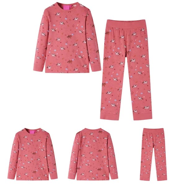 Langærmet pyjamas til børn str. 104 gammelrosa -  Nattøj til børn