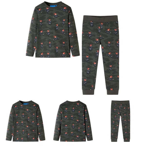 Lasten pitkähihainen pyjama khaki 104 -  Lasten Yövaatteet