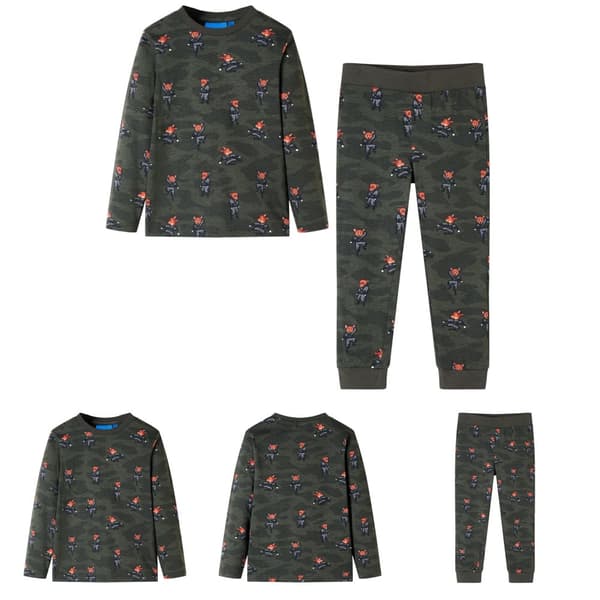Lasten pitkähihainen pyjama khaki 128 -  Lasten Yövaatteet