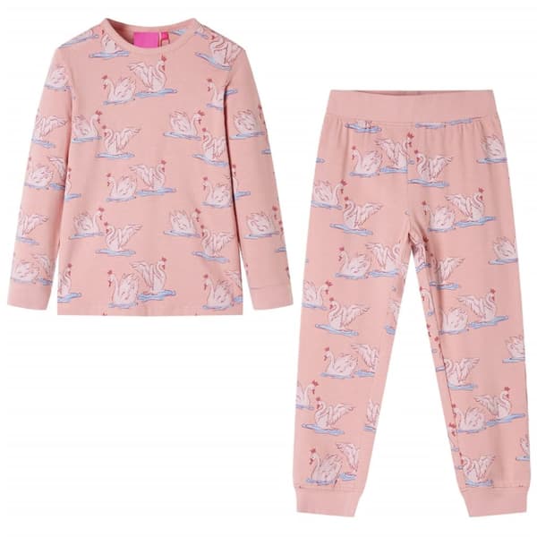 Pyjamas med långa ärmar för barn ljusrosa 140