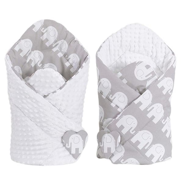 Vändbar minky swaddle filt, Elephants