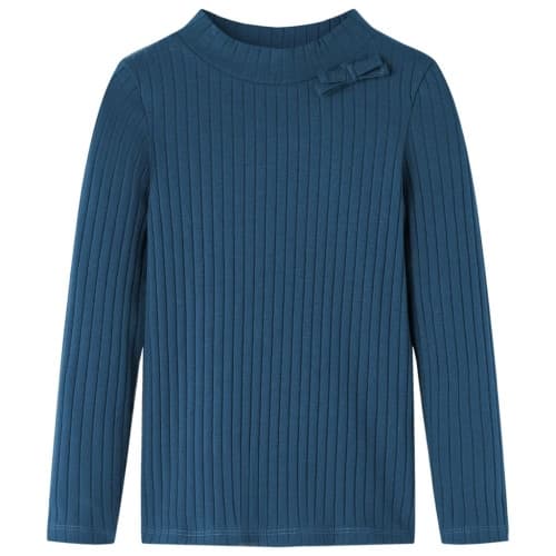 T-shirt med långa ärmar för barn ribbstickad marinblå 140