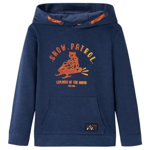 Barnhoodie blå melange och orange 128
