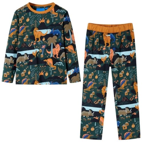 Pyjamas med långa ärmar för barn mörkgrön 140