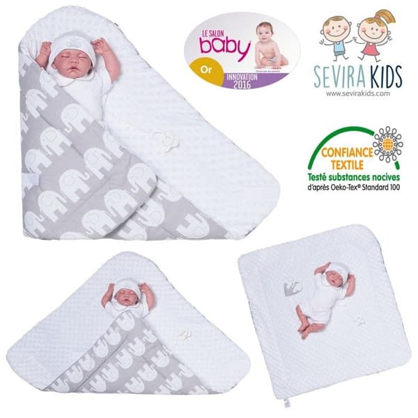 Vändbar minky swaddle filt, Elephants