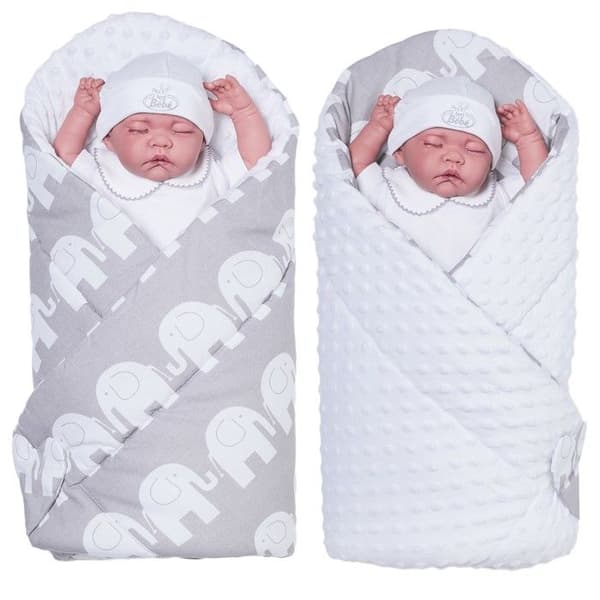 Vändbar minky swaddle filt, Elephants