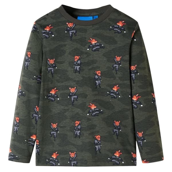 Pyjamas med långa ärmar för barn khaki 140
