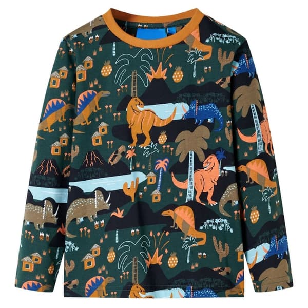Pyjamas med långa ärmar för barn mörkgrön 140