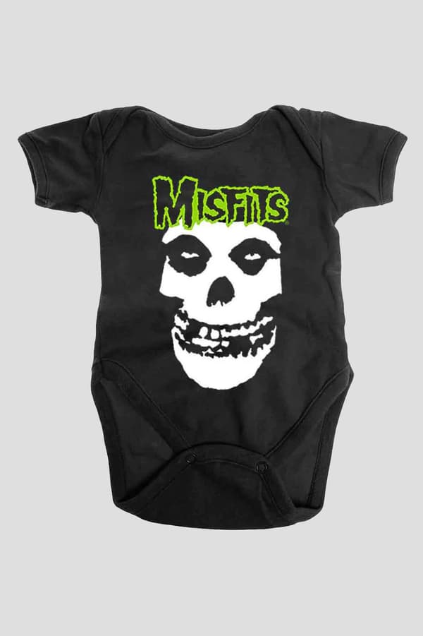 Misfits Baby Grow Skull and Logo Official Black 0 to 24 Months