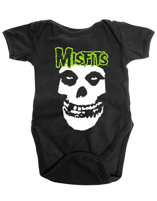 Misfits Baby Grow Skull and Logo Official Black 0 to 24 Months