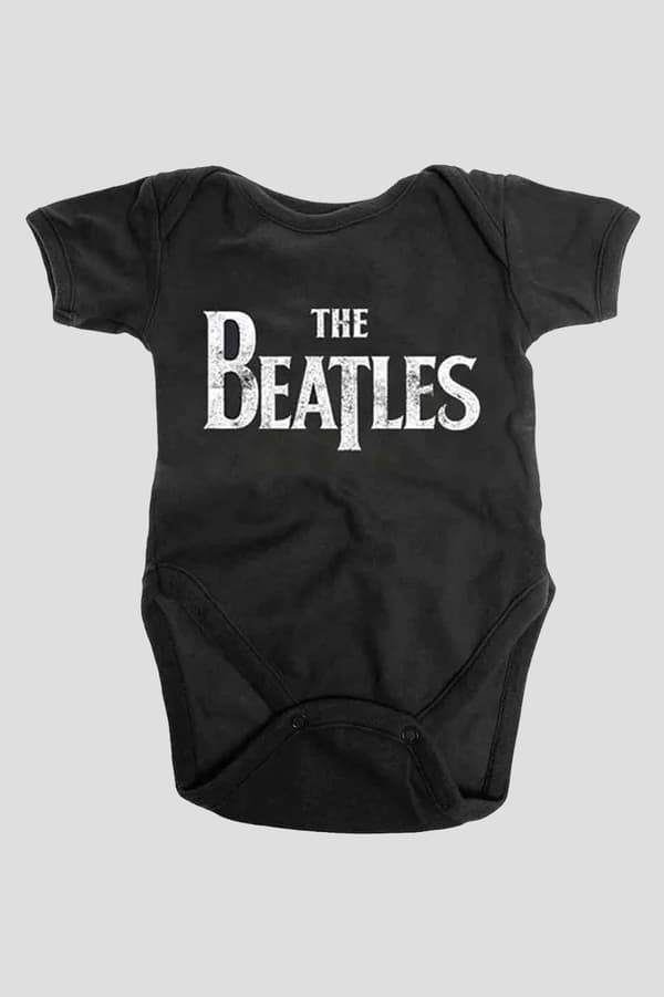 The Beatles Baby Grow Drop T Band Logo Official Black 0 to 24 Months