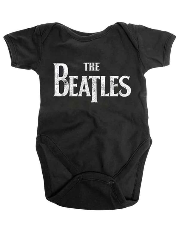 The Beatles Baby Grow Drop T Band Logo Official Black 0 to 24 Months