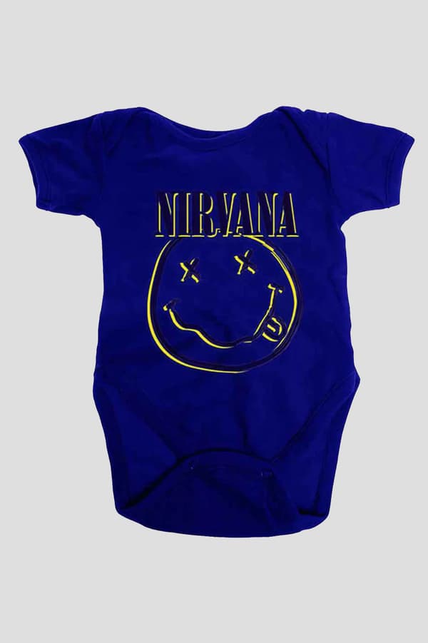Nirvana Baby Grow Inverse Smile Band Logo Official Navy Blue 0 to 24 Months