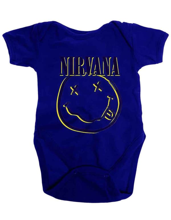 Nirvana Baby Grow Inverse Smile Band Logo Official Navy Blue 0 to 24 Months