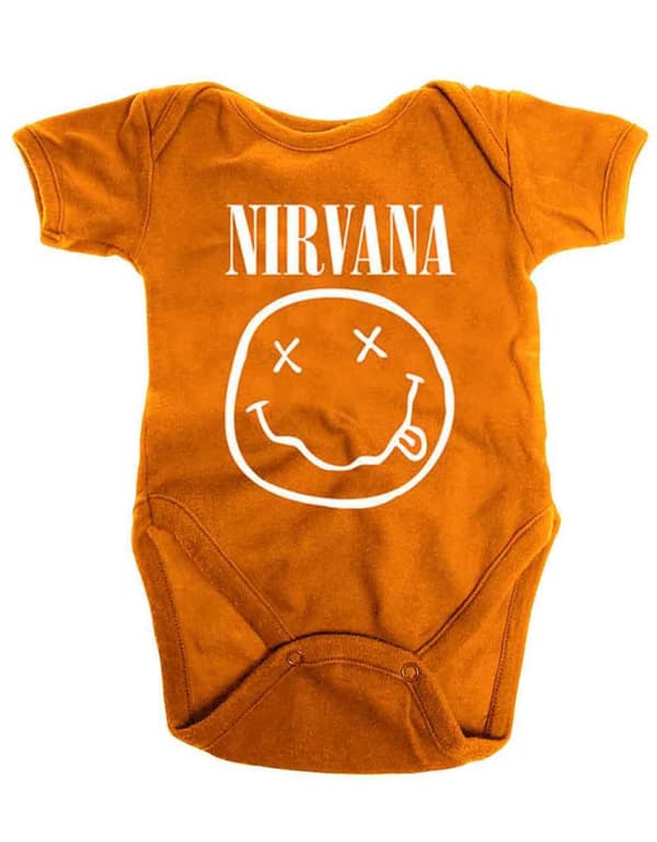 Nirvana Baby Grow White Smile Band Logo Official Orange 0 to 24 Months
