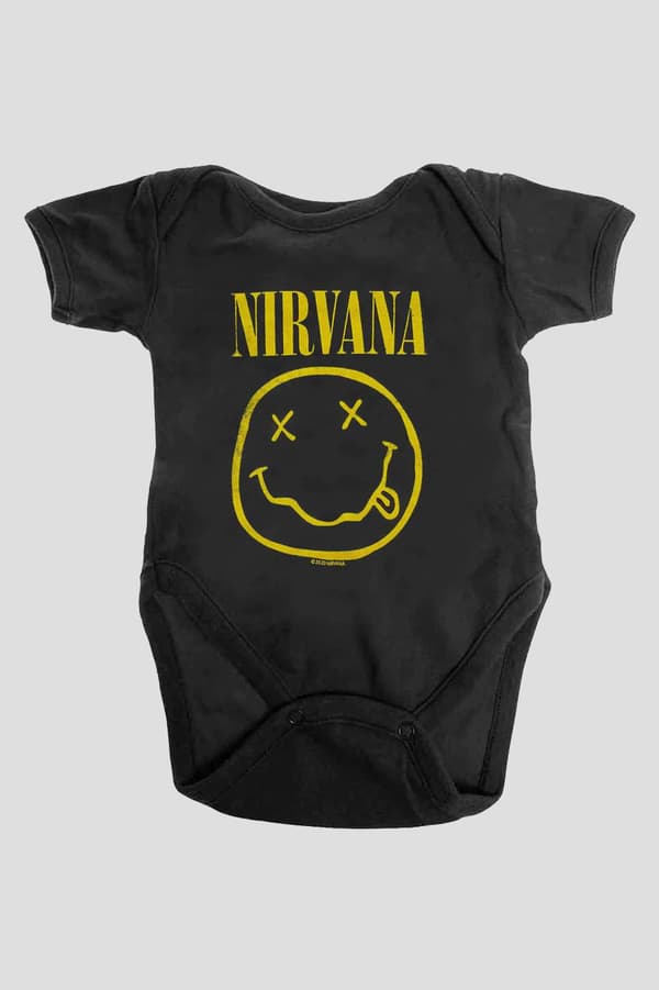Nirvana Baby Grow Yellow Smile Band Logo Official Black 0 to 24 Months