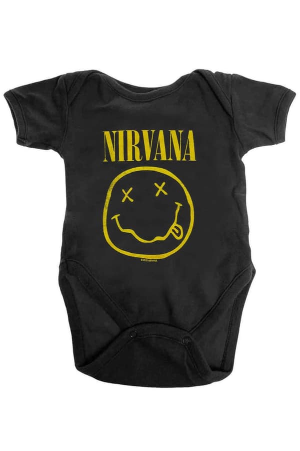 Nirvana Baby Grow Yellow Smile Band Logo Official Black 0 to 24 Months