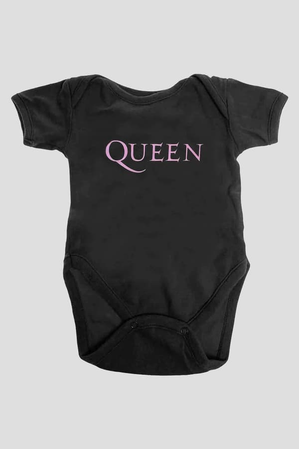 Queen Baby Grow Pink Band Logo Official Black 0 to 24 Months