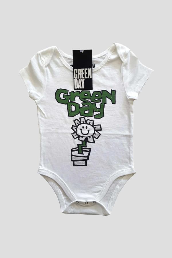 Green Day Baby Grow Flower Pot  Band Logo Official White 0 to 24 Months