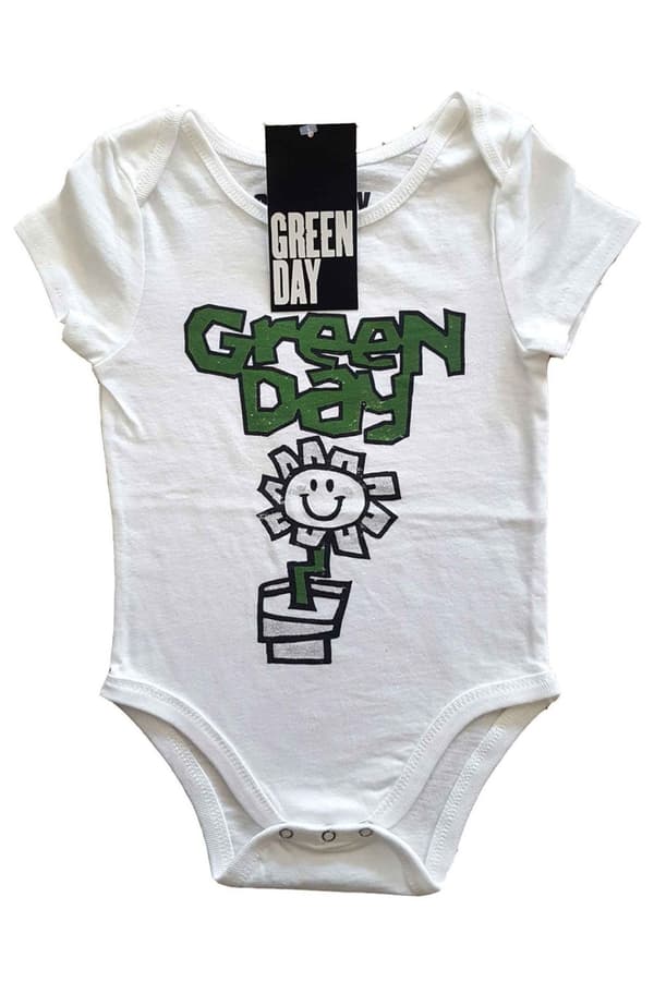 Green Day Baby Grow Flower Pot  Band Logo Official White 0 to 24 Months