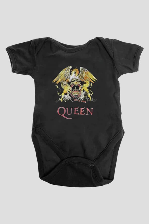 Queen Baby Grow Classic Crest  Band Logo Official Black 0 to 24 Months