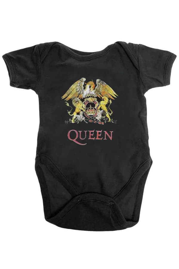 Queen Baby Grow Classic Crest  Band Logo Official Black 0 to 24 Months