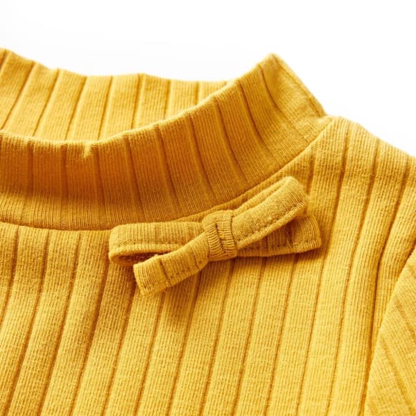 T-shirt med långa ärmar för barn ribbstickad mörk ockra 104 - Toppar för barn
