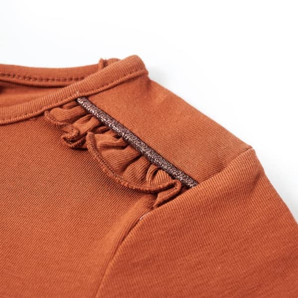 Langærmet T-shirt til børn str. 104 cognacfarvet -  Toppe til børn