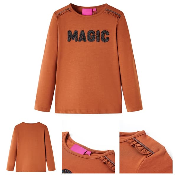 Langærmet T-shirt til børn str. 104 cognacfarvet -  Toppe til børn