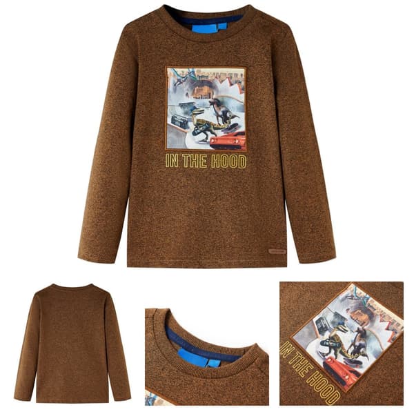 Langærmet T-shirt til børn str. 104 cognacmeleret -  Toppe til børn