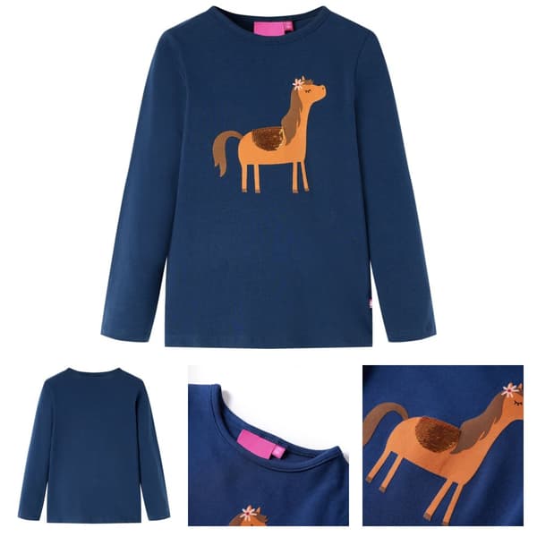 T-shirt med långa ärmar för barn marinblå 116 -  Toppar för barn