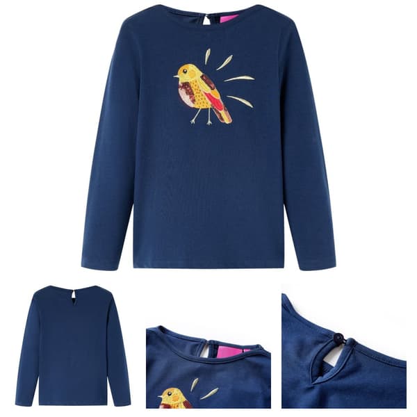 T-shirt med långa ärmar för barn marinblå 128 - Toppar för barn