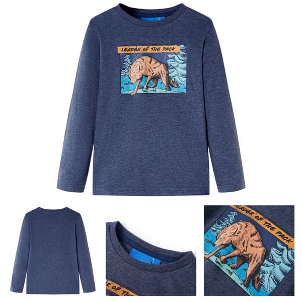 T-shirt med långa ärmar för barn blå melange 128 - Toppar för barn