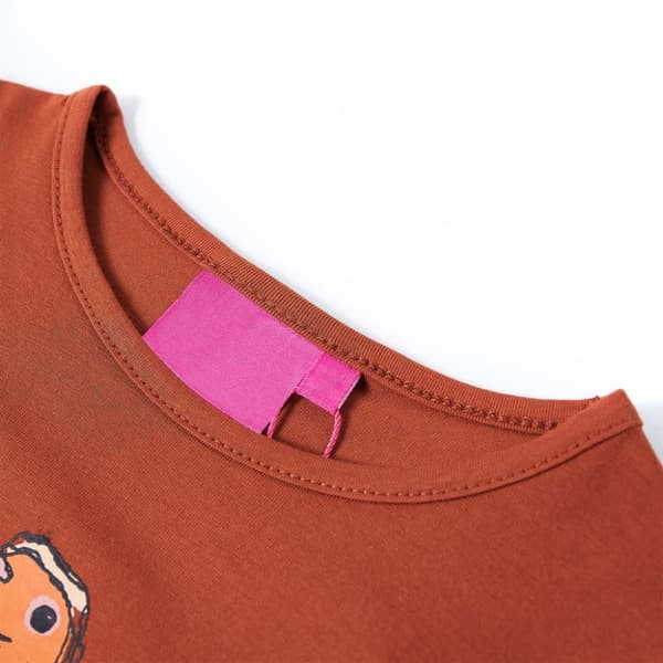 Langærmet T-shirt til børn str. 116 cognacfarvet -  Toppe til børn