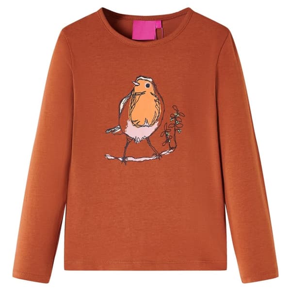 Langærmet T-shirt til børn str. 116 cognacfarvet -  Toppe til børn