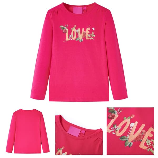 T-shirt med långa ärmar för barn stark rosa 128 - Toppar för barn