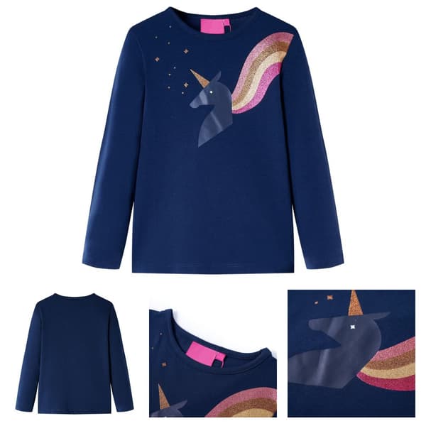 T-shirt med långa ärmar för barn marinblå 104 -  Toppar för barn