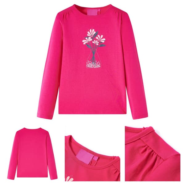 T-shirt med långa ärmar för barn stark rosa 116 -  Toppar för barn