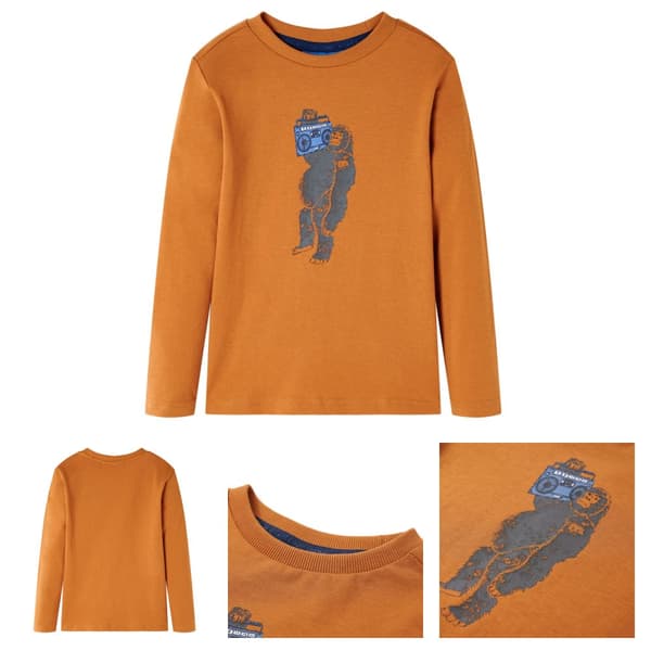 T-shirt med långa ärmar för barn mörk ockra 128 - Toppar för barn